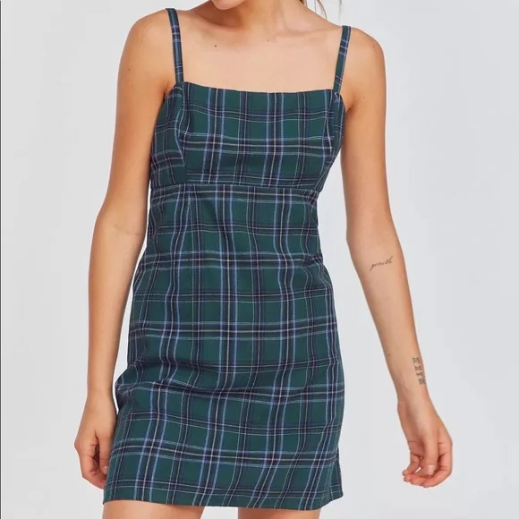 green emerald velvet dress Urban Outfitters UO Brooke Check Corset Mini Dress  White Chocolate Couture